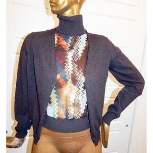 M Missoni sz 6 Zig Zag‎ Cashmere Blend & Silk 2pc Twinset Cardigan Blouse Italy